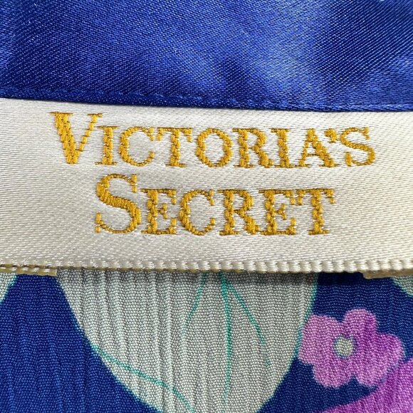 Victorias Secret Womens‎ Pajama Top Small Blue Floral Button Front Gold Label - Picture 4 of 9